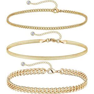 Gold Ankle Bracelets for Women Waterproof 3Pcs 14K Gold Plated Anklets